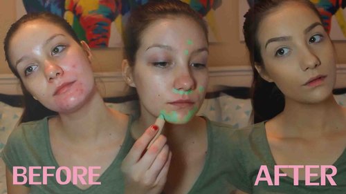 GREEN concealer to cover acne! â¥ Full coverage makeup | Josie Houston - YouTube