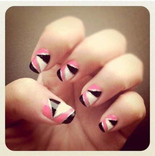 Retro inspired nail art. Baby pink, Black, and White can't go wrong. :)