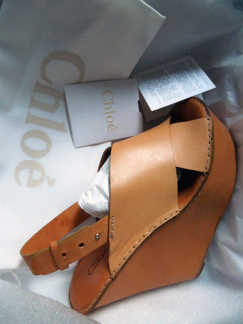 Chloé Tucson 130mm Leather Cross Over Sandal Wedges in Tan/Camel