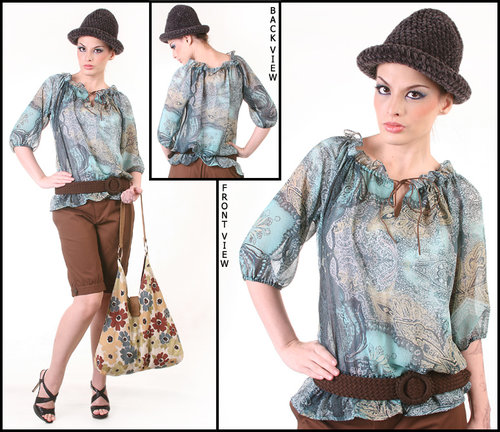 Paisley Chiffon Smocked Waist Blouse. Not the hat nor the bag hehe
