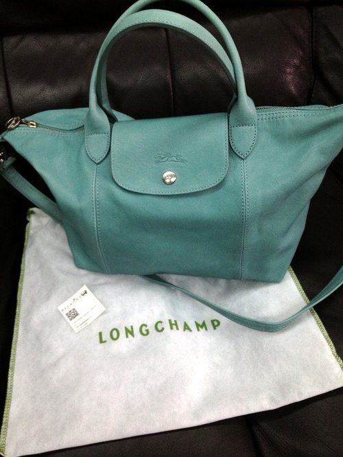 Longchamp Le Pliage Cuir Turquoise 
