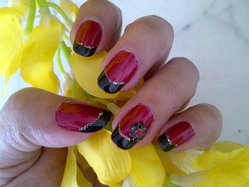 Red & Black French Manicure
