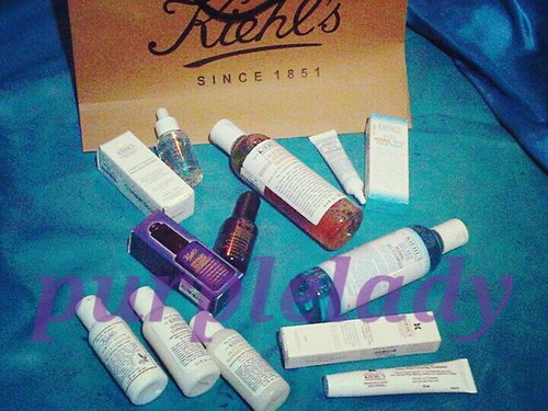 Luvvvv these stuff!!
 Kiehl's Blue herbal gel cleanser, Calendula alcohol-free toner, blue herbal spot treatment, blemish control daily skin clearing treatment, midnight recovery concentrate, clearly corrective dark spot solution..