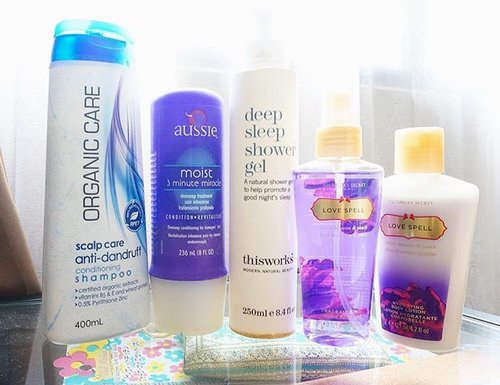 Feeling a little bit purple with the shower routine this morning 😀🚿 💜

Here's a litte review on each product :
• Organic Care Scalp Shampoo || Love this ! I've tried many shampoos before and this one is the only one that delivers what I want !
• Aussie Moist 3 Minutes Miracle Conditioner || As everyone says, this stuff is good! It works wonderful and give my hair volume and softness.
• ThisWorks Deep Sleep Shower Gel || This is supposed to help those who can't sleep at night. The lavender aroma is not really my thing but I find that my body feels so relaxed after using this shower gel.
• Victoria's Secret Love Spell || Love Spell is one of my fave scent from VS. It smells sweet and wonderful without being too girly.
• Victoria's Secret Love Spell Body Lotion || I like to use a range of bodycare products with the same scent (soap, body spray, lotion) to amp up the scent even more. I also like the formula of VS body lotions. Non sticky and fast-absorbed.
💜💜💜💜💜
#bodycare #beautyroutine #beautygram #beautyproducts #whatsinmyshower #morningroutine #bblogger #beautybloggerindonesia #fdbeauty #starclozetter #clozetteid