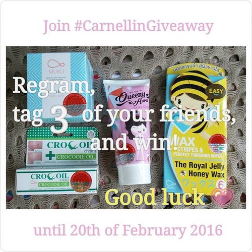Hi everyone ✋😄 Here's another #carnellingiveaway for 4 winners where each of the winner will win a set of products from @salmonbright 
Yes, so there will be 4 sets of 
Salmon Bright x4
Croc Oil x4
The Royal Jelly Honey Wax x4
Queeny Aura x4

For 4 winners, each winner will win everything shown in the picture. 
How? 
Easy peasy!
Follow my instagram @Carnellin and @salmonbright 
Regram plus Tag 3 of your friends at your post and that's it!

Winners are chosen randomly but do comments on my post about these products and why you want to try it. I already reviewed them on my blog: Whileyouonearth.blogspot.com 
You could also comments on the post where I share the review for Croc Oil/ Queeny Aura/Salmon Bright/ The Royal Jelly Honey Wax.

T&C: giveaway open for anyone in Indonesia

#clozetteid #giveaway #Indonesia #skincare #cosmetic #bodylotion #sunscreen #win #gifts
