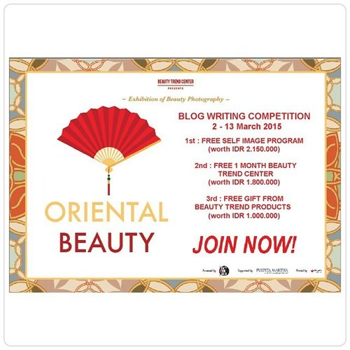 Let's join the blog writing competition with Puspita Martha International Beauty School.

http://whileyouonearth.blogspot.com/2015/03/oriental-beauty-blog-writing-competition.html?m=1

#clozetteID #beauty #blogger #competition #event #bloggercompetition #bloggingcompetition #mua #Indonesianmua #indobblogger #bblogger #bbloggerid #bbloggerindo