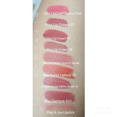 Pink nudes. 
So these are the nudes with pink hue, it gives the lips a nude like wearing none with a healthy tone. 
#nude #paulandjoebeaute #maxfactor #pixy #rimmel #bourjois #vov 
#liquidlipstick #lippies #mattelips #MatteLipCream #mattelipstick #bblogger #silkygirl #red #blogger #swatches #beautybloggerindonesia #redlips #beauty #clozetteid