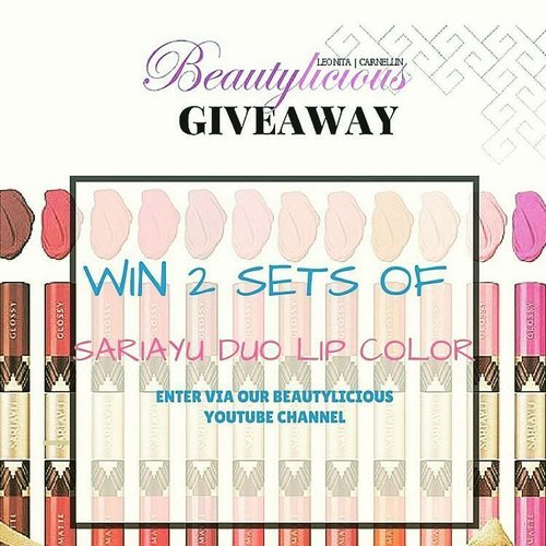 Win 2 sets of Sariayu Duo Lip Colour! Read all details on Beautylicious youtube channel (clickable link on Bio) 😀
Goodluck~

https://youtu.be/e61dRZ8HPn4

#BeautyliciousGA #potd #giveawayindo #giveaway #giveawaymakeup #sariayuduolipcolor #makeup #ClozetteID #beautybloggers