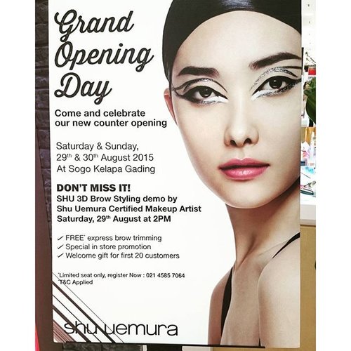 Hellooo, shu uemura fans in Indonesia, do come and visit @shuuemuraid if you're in Jakarta and enjoy special promo and makeup demo live here at Mall Kelapa Gading @sogo_ind 
#beauty #bloggertakepic #clozetteid #blog #shuuemuraid #Shuuemura #event #makeup