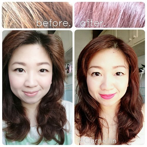 My before after hair color transformation using @lorealparisid new hair color excellence in 4.45. 
And, there's a blog competition too, join to win awesome prizes!! Details here: 
http://whileyouonearth.blogspot.com/2015/05/loreal-paris-new-excellence-cream.html?m=1

#lembaranbaru #lorealparis #haircolor  #clozetteid #beautyblogger #newhair #excellence #mahogany #brown #copper