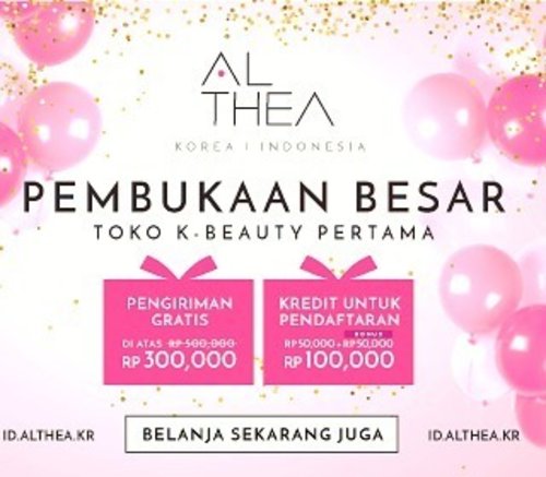 Celebrate @altheakorea Indonesia Grand Launching campaign at 20th of April 2016.Althea Indonesia is already up officially. What's the Grand Launching Big Giveaway?IDR100k shopping credits for every new sign up!Free shipping for every IDR300K order (instead of IDR500k)Weekly free K-Beauty product giveaways! *this is only for the grand launching month onlyFan Q & A:How much is Shipping?Fill in your address & it will show on total bill. Free shipping above 300k this month (normally 500k).Does Shipping include Delivery?Yes. Shipping from Korea & local delivery to your doorsteps.How long is Shipping & Delivery?10 - 15 working days. Import Duties and TaxesAll internationally shipped items from Althea may be delivered at no additional cost to you, subjected to change. Refer to:http://id.althea.kr/terms-conditionsWhat are the Payment Methods?Credit Card, Mandiri ClickPay & Doku. #AltheaID#clozetteid