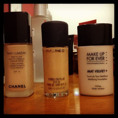 Chanel Mat Lumiere, Mac Studio Fix Fluid, Make up Forever Mat Velvet