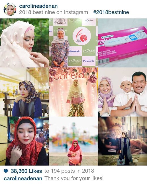 Thanks for wonderfull year 2018.. 🤗Especially for :I've got pregnant for this yearFirst time I wore hijab.Best wishes for 2019..Semoga tahun 2019 membawa keberkahan, lebih banyak rizQi, kelancaran dan kesuksesan. Semoga keinginan yang tertunda bisa tercapai di tahun 2019.Amin ya rabbal alamin 😘.And thanks for the likes my friends 💋.#ClozetteID#2018bestnine#2018bestnineinstagram#goals #moments