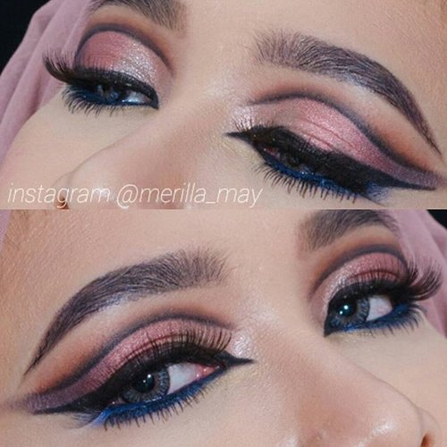 #eotd #motd Arabian style cut-crease. Largely inspired by @dressyourface 😊💕 Used @anastasiabeverlyhills Shadow Couture palette shade Noir, Morocco, Soft Peach, Pink Champagne, Azure, Heirloom & Intense gaze. @urbandecaycosmetics perversion 24/7 eyeliner pencil. Lashes are @madame_lashes Elise 827 💋@centralstoreid #merilla_may #looxperiments #clozetteid #dressyourface #anastasiabeverlyhills #shadowcouture #vegas_nay #beautygalerie #thepalaceofbeauty #wakeupandmakeup #makeupfanatic1