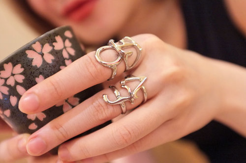 L.O.V.E ring - a set of multi-fingers silver rings