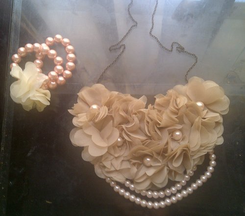 Pearl Heartbeat  Necklace and Pearl Bracelet