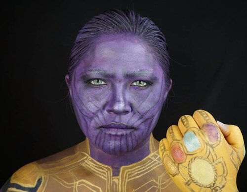 » THANOS «
.
Just face painting and makeup, no prosthetic. So no big jaws hahaha. It's pretty messed up, but still proud of my self for even trying 😁
.
Ready for Avengers End Game?
.
Jadi siapa nih yang udah beli tiket End Game? Apa malah udah ada yg nonton hari ini? Aku sendiri belum beli, nunggu agak sepi aja hahaha. Soalnya aku tipe yang ngga masalah kalopun tau spoiler, jadi ga perlu buru2 😁😁
.
.
.
.
#thanos #thanosmakeup #endgame #avengers #gauntlet #avengersendgame #infinitygauntlet #genderbender #marvelindonesia #marvel #marveluniverse #wakeupandmakeup  #makeupforbarbies @makeupforbarbies #indonesianbeautyblogger @indobeautyblogger #undiscovered_muas @undiscovered_muas #bloggerceria @bloggerceriaid #bloggermafia #clozetteid #fdbeauty #indobeautysquad @indobeautysquad @tampilcantik #tampilcantik #mua_army @mehronmakeup #fantasymakeupworld #100daysofmakeup