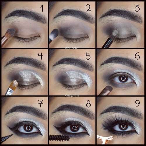 Previous look tutorial #auzolatutorial .
🎆Eyes🎆
1. Gunakan eyeshadow taupe/abu2 kecoklatan pada seluruh kelopak.
2. Tambahkan abu2 gelap pada ujung luar kelopak dan baurkan.
3. Tambah warna pearl pada kelopak dalam.
4. Gunakan eyeshadow cream glitter berwarna serupa/silver.
5. Blend sedikit dng bagian abu2 gelap. Lalu tambahkan glitter bubuk.
6. Gunakan abu2 gelap pada bagian bawah mata.
7. Gunakan eyeliner full.
8. Gunakan mascara.
9. Tambahkan bulu mata palsu atas dan bawah.
.
🎆Face🎆
1. Gunakan concealer seperlunya.
2. Tutupi dengan foundation menggubakan sponge.
3. Gunakan shading, agak tajam dibagian pipi.
4. Gunakan blush on peach.
5. Tambahkan liquid highlighter biar lebih cling.
6. Glitter time! Dan gunakan lipstick hitam.
.
🎆Glitter🎆
1. Menggunakan brush basah, tempelkan glitter silver pada bagian tengah wajah.
2. Tiban dengan glitter hijau.
3. Tambahkan dengan glitter biru dan ungu.
4. Shading & highlight bagian leher. Tambahkan sedikit glitter di atas highlight.
.
Done!!
.
Look inspired by @milk1422 face chart ❤
.
.
.
.
#holidaymakeup #holiday #holidayseason #glammakeup #blacklips #glitter #glittermakeup #wakeupandmakeup #makeupforbarbies  #indonesianbeautyblogger #undiscovered_muas @undiscovered_muas #clozetteid #india #indian #makeupcreators #indonesianbeautyblogger #slave2beauty #coolmakeup #makeupvines #indobeautysquad #indobeautygram #fdbeauty #mua_army #fantasymakeupworld #100daysofmakeup