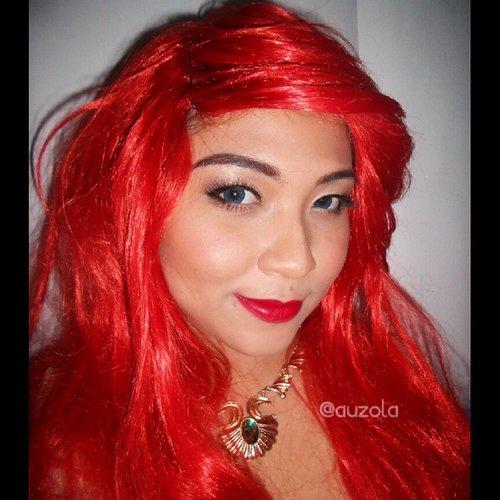 Tadaaaaa~ So this is yesterday makeup look! I'm Ariel the mermaid! She's my fave princess ever!! Hahaha sorry it's not that good.. especially the wig, pardon my messy wig. The wig actually really bad, thin and hard to style, i hate it. My first wig ever, got it for less than $10, so yeah the quality is so bad, probably gonna get a new one when i have more money to spare! 
#makeup #clozetteid #mermaid #thelittlemermaid #disney #princess #disneyprincess #disneycosplay #ariel #redhair #blueeyes #cosplay #dressup #wig #partofyourworld