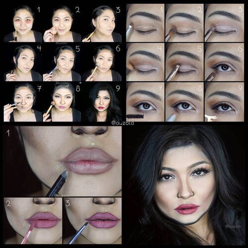 #auzolatutorial #auzolamakeupcharacter Kylie Jenner Makeup Tutorial.P.s I add as I goes for this, karena pas dicoba di kamera kaya masih kurang. Tp ya ga di foto buat tutorial lagi setelahnya krn udah buru2. Baca step no.9..🌟Face🌟1. Pakai concealer.2. Tutupi dng foundation.3. Outline wajah dng contour (kalo wajah udah kotak kaya Kylie tinggal shading aja).4. Pakai face paint hitam dibagian luar outline unt membentuk bentuk wajah yg baru.5. Contour wajah biar tirus cem Kylie, jidat jg krn Kylie jidatnya ga gitu lebar.6. Baking wajah dng powder buat menonjolkan bagian2 wajah (undereye, pipi, jidat, dagu).7. Gambar bentuk hidung baru dng eyeliner & contour.8. Tambahkan eyemakeup & lipstick. Buat anak rambut fake pakai eyeliner & face paint. Lalu tambahkan blush on.9. Sisanya, pakai tambahan stacking bulu mata palsu, lip color dirubah, alis+shading2 wajah dipertegas (tambahan facepaint hitam jg biar lebih kotak wajahnya), dan pas foto hidungnya dikempotin biar lebih Kylie hahaha😂.🌟Eyes🌟(Bisa beda sesuai bentuk mata masing2)1. Buat alis, agak menukik & ga terlalu tebal.2. Gunakan coklat muda di keseluruhan kelopak.3. Tambahkan nude pink di bagian depan & tengah.4. Blend bagian luar kelopak dng warna coklat yg lebih gelap.5. Tambahkan coklat tua pada garis kelopak biar lebih dalam & kelihatan garis kelopaknya.6. Pakai eyeliner tipis2, tambahkan eyeshadow coklat tua di ujung luar mata bawah & nude pink di bagian depan.7. Gunakan mascara, banyakin di bagian bawah, bisa tambah dng garis membentuk bulu mata menggunakan eyeliner.8. Kasih shimmery di waterline & ujung dalam mata.9. Pakai eyelashes. Saat foto2, eyelashesnya aku stacking lagi, nambah satu bulmat yg lebih tebal biar lbh kelihatan kamera, krn bulmat nya Kylie kan cetar tu..🌟 Lips🌟1. Pakai lip liner unt membentuk tampilan bibir berbeda.2. Pakai warna lipstick sesuai keinginan.3. Buay garis dalam bibir dng lipstik hitam/eyeliner hitam, biar terlihat lebih full. Terakhir warna lipsticknya aku ubah jadi lebih gelap dng ditimpa warna merah & tambah gloss di tengah2 bibir. ..🌟🌟Style rambut: BOUNCY THICK HAIR MAKES A HUGE DIFFERENT IN MAKING THIS LOOK.