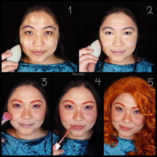 #auzolatutorial ini dia pictorial look kemarin! Nanti versi videonya nyusul ya kalo ga mager hehe..✨Face✨1. Gunakan foundation seperti biasa.2. Tambahkan concealer pada bagian yabf membutuhkan.3. Aplikasikan eyemakeup (swipe), lalu lanjut menggunakan sedikit contour pada hidung dan juga pipi. Ngga usah berlebihan karena Merida kan chubby gitu. Terus gunakan blush pink agak banyak pada pipi dan tengah hidung.4. Tambahkan freckles menggunakan eyeshadow coklat dan aplikasikan nude lisptick, di sini aku pakai @lenkabeauty.id shade 02.5. Gunakan wig orange and done!.✨Eyes✨1. Bentuk alis menggunakan eyeshadow orange (aku set pakai brow cara transparan yang aku mix sama eyeshadow orange juga). Pakai eyelid tape dan softlens jika perlu.2. Aplikasikan eyeshadow orange kecoklatan pada keseluruhan kelopak mata dan blend agak terlihat lebih natural.3. Tambahkan eyeshadow cream gading pada depan kelopak dan blend sedikit ke arah luar kelopak.4. Lakukan hal yang sama pada bagian bawah mata.5. Aplikasikan eyeliner orange pada bagian bawah mata dan gunakan mascara orange (aku pakai brow cara yg tadi aku campur eyeshadow orange). Tambahkan bulu mata palsu yang juga diwarnai sedikit orange jika perlu. Soalnya merida kaya no makeup makeup gitu looknya di movienya. Done deh!....#auzolamakeupcharacter #disney #disneyprincess #brave #merida #meridacosplay #cosplay #disneycosplay #clozetteid #fdbeauty #cchannelbeautyid #jbbinsider #jbbmakeupcollabapril