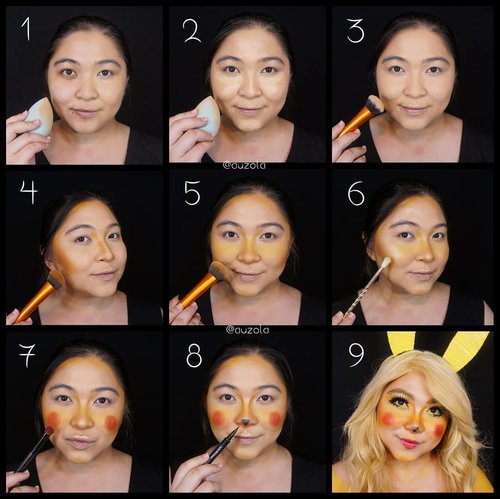 #auzolatutorial as Pikachu is here!
.
Face:
1. Prime and use foundie.
2. Put on some concealer.
3. Add a bit of powder to set.
4. Shading using a mix of orange brown and yellow shade.
5. Add a lighter yellow as blush all over the cheek and nose bone.
6. Put some golden highlighter.
7. Use red to create the circle bright blush.
8. Use eyeliner to create the nose.
9. Add some eyemakeup, put on the ear and matching clothes (or just draw it lol).
.
Eyes:
1. Put on brown color eyebrow (later add yellow color on top of it).
2. Add yellow eyeshadow/paint all over the lid.
3. Also add yellow eyeshadow on lower lash.
4. Slighly put some light shimmer yellow on brow bone.
5. Draw cat eyeliner. And also line your half lower lash.
6. Draw fake lower eyelash using eyeliner.
7. Add light yellow on waterline to create a bigger eye look.
8. Put on some glitter on inner corner of the eye and also at the outer point of the yellow color.
9. Add mascara and falsies, DONE!
.
Quite easy right? 😁
.
.
.
.
#auzolamakeupcharacter #dirumahaja #stayhome #wakeupandmakeup #yellow #pikachu #pokemon #pikachumakeup #makeupforbarbies  #indonesianbeautyblogger #undiscovered_muas #viral @undiscovered_muas #clozetteid #makeupcreators #slave2beauty #coolmakeup #makeupvines #tampilcantik #mua_army #fantasymakeupworld #100daysofmakeup
