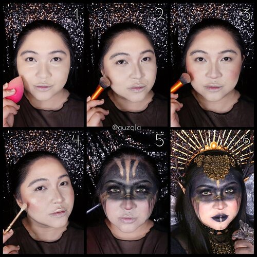 #auzolatutorial Makeup Dark Fairy yg fail kemarin itu masih bisa dibikin nih tutorialnya haha. Aku belum cek yg versi video, tapi ini yg pictorial juga yang belakang2 ga stepsnya 🙃
.
Keliatan juga di tutorialnya luntur2 yang udah males aku beresin bolak balik tp tetap berair terus🙃
.
🍁Face🍁
1. Gunakan foundie seperti biasa. Aku menggunakan foundie yang lebih terang dr biasanya.
2. Shadinh bagian wajah seperti hidung, tulang pipi, rahang dan jidat.
3. Gunakan blush on warna peach.
4. Tambahkan highlighter berwarna golden.
5. Buat bagian makeup gelapnya, tutorial SWIPE. Lalu tambahkan kaya rembesan air mata menggunakan warna hitam. Di bagian atasnya bubuhkan eyeshadow gold. Buat juga dengan eyeliner gold dua garis ditengah tulang hidung.
6. Tambahkan kuping2an. Aku pakai selotip di kedua ujung kuping membentuk runcing. Tambahkan aksesoris seperti headpiece, kalung dan juga sayap.
.
🍁Eyes🍁
1. Bentuk eyeliner agak tajam dan tipis menggunakan eyeliner pencil, lalu tebalkan menggunakan eyeliner hitam.
2. Aplikasikan eyeshadow hitam pada keseluruhan jidat dan mata.
3. Gunakan juga eyeshadow hitam pada bagian bawah mata. Nanti bentuknya kaya half mask gitu.
4. Aplikasikan eyeshadow hitam pada kelopak dengan merata.
5. Aplikasikan eyeliner hitam. Di sini aku tambahin eyetape dan menggunakan softlens hijau. 
6. Tambahkan eyeliner pada bagian bawah mata. Gunakan maskara dan bulu mata palsu.
7. Gunakan eyeshadow gold pada bagian yang perlu di highlight seperti tulang alis, bagian dalam ujung mata dan tulang hidung bagian atas.
8. Ciprat2 warna putih pada bagian jidat, biar kaya starry night gt.
9. Buat tiga garis menggunakan eyeliner putih yang lalu ditiban dng eyeshadow gold (atau bs langsung pakai eyeliner gold).
Doneeee!
.
Sekian perjuangan nyebelin makeup kali ini lol 😁
.
.
.
.
#makeupforbarbies  #indonesianbeautyblogger #undiscovered_muas @undiscovered_muas #clozetteid #makeupcreators #slave2beauty #coolmakeup #makeupvines #tampilcantik #mua_army #fantasymakeupworld #100daysofmakeup #beautefemmecommunity #collabmakeup #makeupcollab #fairymakeup #darkfairy #darkfairymakeup #dark #fairy #crazymakeup #gothicmakeup