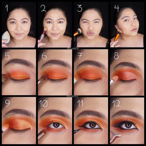 #auzolatutorial Tiger Makeup 🐯
.
Steps:
1. Put on foundie and blend.
2. Add some concealer.
3. Tap tap a bit of powder.
4. Shading nose, jaw, cheek and forehead.
5. Then continue to create the eye makeup. Make the eyebrow kinda brown. And after priming, use orange eyeshadow all over eyelid.
6. Add darker orange on the outer v and blend.
7. Blend some lighter orange all over the browbone.
8. Cut the crease with concealer.
9. Put light orange shimmer on top of it.
10. Apply orange on the waterline and lower lash.
11. Put on eyeliner.
12. Add some mascara and false eyelashes.
.
Tiger face:
1. Dab dab light orange.
2. Add some shadow with darker orange.
3. Put on some white all over and around the eye.
4. Put on eyeliner and make it darker on the lower lash.
5. Draw some stripes with eyeliner. Whatever pattern you like.
6. Draw the nose and mouth. Give some dot and strike some white line as the moustache.
7. Apply orange blush on the other side and add golden highlighter.
8. Put on orange lipstick.
9. Use some white and orange on your chest.
10. Draw matching stripes on top of it.
11. Dab more random orange to finish.
12. You're DONE! Let's put on some orange wig 🐯
.
.
.
.
#auzolamakeupcharacter #dirumahaja #stayhome #wakeupandmakeup #orange #tiger #tigermakeup #makeupforbarbies  #indonesianbeautyblogger #undiscovered_muas #viral @undiscovered_muas #clozetteid #makeupcreators #slave2beauty #coolmakeup #makeupvines #tampilcantik #mua_army #fantasymakeupworld #100daysofmakeup