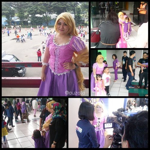 A whole new experience for me! As you know, i love to dress up as a princess. So last week when i went to watch my favorite show, disney one ice, i dressed up as Rapunzel with the golden long hair! Hahhaa i was so nervous but it's a dream of mine, dressing up as Rapunzel. So i just go with it. Guess what? So many positive responses! Lots of little girls near where i sat, asked to take picture with me while smilling enthusiastically and with a blushing cheeks! Even my boyfriend noticed that some of people from other level seat (even the most expensive one) pointing at me while asking the big daddy's crew whether they can move for a while to take picture or no (or at least that's what we thought, or probably they were just asking "who's that psycho using rapunzel's dress?")Hahaha it's quite magical though! Im so happy that my weird little dream can actually fulfilling other little girls's dreams as well! If you notice the girl with the purple dress in the pic, she just won't stop holding my hand when we walked out the show room. How cute is that! Anyway if you're interested im so available for kid's party or event, just contact me ♡♡♡P.s i even got interviewed by Berita Satu! Lol#disney #disneycosplay #disneyprincess #clozetteid #fotdibb #cosplay #princesscosplay #princess #rapunzel #rapunzelhair #goldenhair #flowergleamandglow #tangled #indonesia #jakarta #party #event #birthdayparty #ihaveadream #disneyonice #disneyonice2015 #daretodream #ulangtahun #doidaretodreamjkt