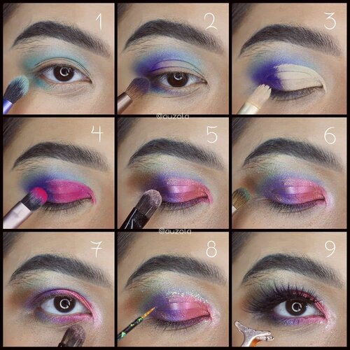 As promised, ini dia eye makeup dan fireworks tutorial dari look sebelumnya! SWIPE!
.
Pic 1:
1. Gunakan eyeshadow biru muda pada kelopak atas dan bagian bawah mata.
2. Tambahkan eyeshadow ungu diujung luar mata atas dan bawah, blend ke arah luar.
3. Blok kelopak dengan concealer.
4. Tambahkan eyeshadow pink di atasnya.
5. Bubuhkan glitter pink setelahnya. Tambahkan eyeshadow bronze & gold dibagian ujung luar mata, blend.
6. Gunakan eyeshadow hijau di garis lipatan kelopak untuk menambah gradasi warna.
7. Gunakan eyeshadow pink muda pada ujung dalam mata.
8. Tambahkan glitter di garis depan lipatan kelopak.
9. Gunakan maskara dan bulu mata palsu.
.
Pic 2:
1. Gambar garis membentuk percikan kembang api dengan eyeliner putih sebagai base.
2. Bubuhkan warna merah bronze di atasnya.
3. Tambahkan garis kembang api dengan warna ungu dan pink.
4. Tambahkan juga garis warna gold dan biru.
5. Buat beberapa garis putih dengan eyeliner cair/face paint.
6. Tambahkan glitter silver, gold dan ungu.
.
Pic 3:
1. Gunakan eyeshadow pink.
2. Tambahkan eyeshadow ungu sambil di blend.
3. Tambahkan juga eyeshadow biru dan bronze+gold, blend dengan warna lainnya.
4. Gambarkan kembang api seperti sebelumnya di bagian yg diinginkan.
5. Tambahkan glitter and go crazy!
.
Last but not least, don't forget the shimmering lipstik. I used @beautitarian yg metalic & @sephoraidn Rouge Shine for extra shimmer. Tambahin juga sedikit glitter dibagian tengah.
.
.
.
.
#fireworks #newyear #2020 #Beautiesquad #BSDesemberCollab #BSCollab #BSBlinkMakeUpCollab#wakeupandmakeup #makeupforbarbies  #indonesianbeautyblogger #undiscovered_muas @undiscovered_muas #clozetteid #makeupcreators #indonesianbeautyblogger #slave2beauty #coolmakeup #makeupvines  #fdbeauty #mua_army #fantasymakeupworld #100daysofmakeup