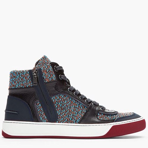 Navy Leather & Tweed Sneakers by Lanvin #clozette