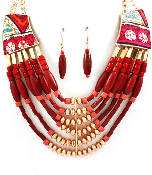 NK1035 - Aztec Crimson Necklace Set