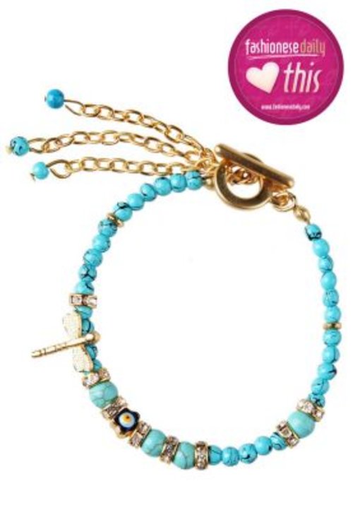 Tucked In Turqoise Beads Bracelet with Crystal, Small Blue Circle and Dangling Gold Chains | Pengiriman Gratis | ZALORA.co.id