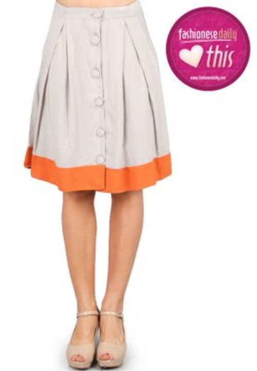 Djodys Orange Khaki Midi Length Skirt With Front Button Opening And Ploy | Pengiriman Gratis | ZALORA.co.id