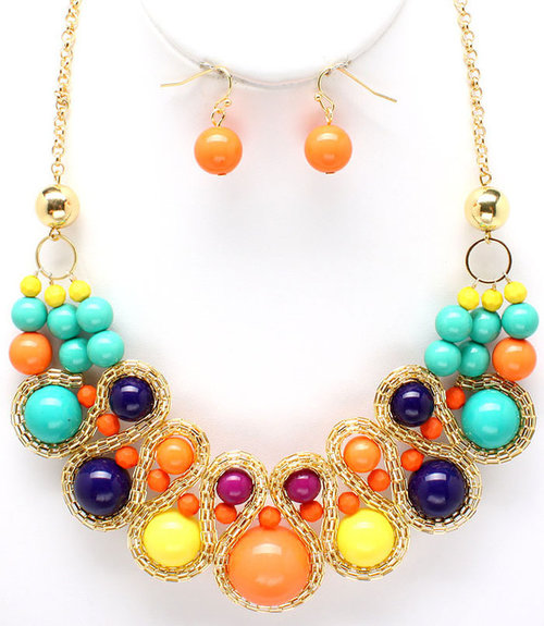 NK1018 - Psychedelic Bib Necklace Set - ClozetteDaily.com