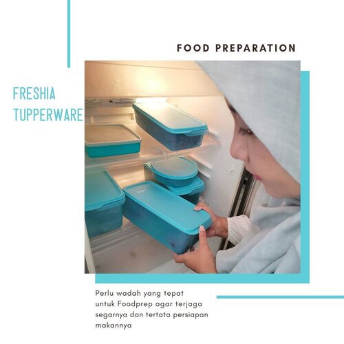 Yuk lakukan FOOD PREPARATION.Selaku emak-emak yang sukanya serba praktis apapun sebisa mungkin dibuat mudah. Salah satunya mempersiapkan makanan di rumah. Makanya saya suka Food Preparation alias Foodprep. Kenapa Foodprep? 1. Menghemat uang belanja karena punya perencanaan belanja bahan untuk menu sehat yang akan dimasak2. Proses masak lebih cepat (meski ribet di awal), jadi lebih hemat waktu3. Terjaga segarnya..Sejak pemerintah mengimbau untuk  #dirumahaja karena pandemi Corona, saya meski muter otak gimana supaya nggak sering-sering belanja keluar rumah dan memanfaatkan wadah yang ada untuk Foodprep. Perencanaan menu masakan selama seminggu aja udah bikin kulkas penuh. Untungnya @clozetteid ngirimin  #paketupperwareFreshia Collection dari @TupperwareID biar saya bisa menyimpan bahan makanan dengan wadah yang tepat...Pertama dibuka kirimannya saya sukaaaak banget dengan warna biru mudanya yang kalem dan transparan. Bahannya 100% food grade, dilengkapi ddngan tas shopping bag yang reusable dan ramah lingkungan, dan memiliki beragam fitur yang dirancang khusus untuk kemudahan dan kenyamanan penyimpanan di dalam kulkas:~Tab asimetris pada seal dan base mempermudah buka tutup~Lekuk di area atas seal menjaga kestabilan posisi saat ditumpuk~Tekstur permukaan wadah meminimalkan goresan ~Ujung melengkung mempermudah sirkulasi udara dingin~Jendela depan transparan mempermudah melihat isi makanan dalam wadah. . Freshia Collection ini recommended banget deh. Lemari es jadi hemat ruang karena mudah di tata dan ditumpuk rapi, juga bahan makanan tetap terjaga kesegarannya. Nggak khawatir bahan makanan tercemar bakteri karena Freshia Tupperware memiliki penutup yang ketat.  Jadi tetap #befreshbehealthy#freshiacollection #Clozetteid #TupperwareXClozetteIdReviewTulisan lengkap bisa dibaca di blog ya guys .. link ada di bio. 😊