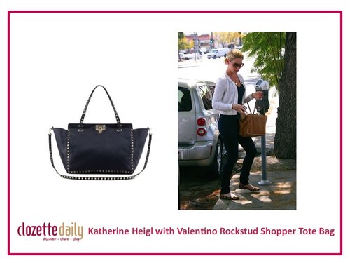 Katherine Heigl with Valentino Rockstud Shopper Tote Bag
