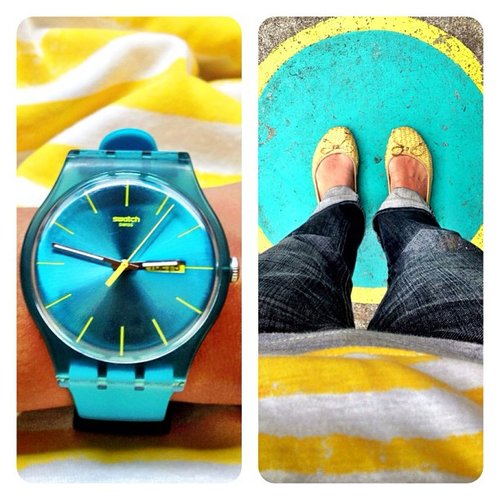 Turquoise watch & Yellow shoes