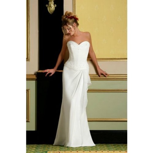 Strapless Sweetheart A-line Informal Wedding Dress with beaded drop waist bodice for Cheap online sale