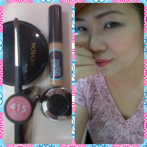 Introduce 'my friends' which always makes my day more colorful. They're revlon tawny peach blush on, Eyeshadow blender brush by The Body Shop, pink in the afternoon lipstick by revlon, TBS Black eyeshadow and maybelline concealer to cover up my dark, under-eye circles, redness and blemishes 