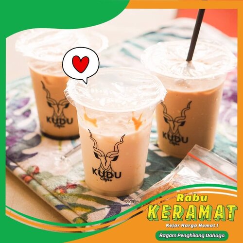 WOWWWW!!! RABU KERAMAT dari @grabfoodid balik lagi!!! Lama banget mau nyobain @kudu.kopi tapi males ngantri n parkirnya. Pas dong wkt tau RABU KERAMAT langsung pesen kath. Kejutan promo super cuan nya bikin happy banget.. buruan kejar harga hemat nikmati beli 1 gratis 1 semua menu minuman yang ada di resto resto terpilihnya GrabFood RABU KERAMAT karena promonya cuman hari ini loo rek... Jangan sampai ketinggalan!! Rabu depan pesen apa lagi ya 😍😍 tunggu kejutan lainnya... #RabuKeramatJatim #NgeGrabFood #GrabJatimRek @grabjatimrek @grabfoodid @kudu.kopi