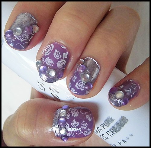 romantic purple rose nail art