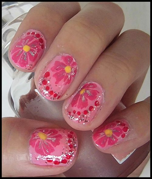 bright pink flower with glitter