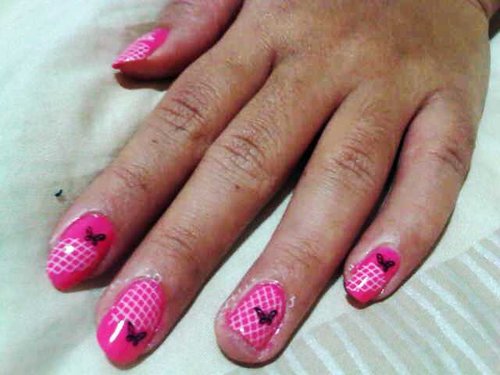Fuschia Pink with white lace and black butterfly.. so chic n fun ^_^
