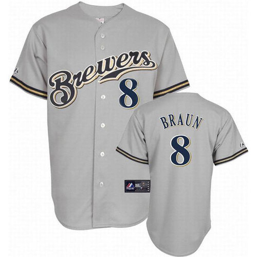 MLB Milwaukee Brewers Ryan Braun Jersey 8 Grey