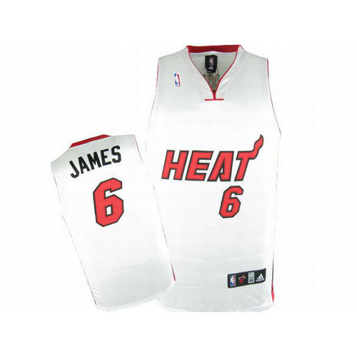 Miami Heat Lebron James #6 White Adidas NBA Jersey Red Black