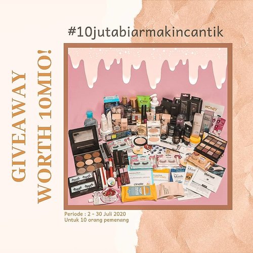 .[GIVEAWAY TIME!] 🤩🤑 Untuk mengapresiasi kalian yg udh setia support kita selama ini, kita mau bagi bagi makeup, skincare, beauty tools SENILAI 10JUTA RUPIAH untuk 10 pemenang! Ini hadiahnya mantap bgt sih banyak high end brand 😍😍Mau? Caranya gampang banget loh..(1) FOLLOW IG KITA SEMUA, WAJIB :1. @khansamanda2. @ayudamayanthi3. @mgirl834. @gadzotica5. @patriciavanessa_6.@dewaayuinda7. @rigiwereld8. @siscapiccha9. @glowliciousme10. @chelsheaflo.(2). Like postingan ini & comment ajak 5 teman kalian untuk join giveaway, gunakan hastag #10JUTAMAKINCANTIK. Makin banyak kalian ajak teman, makin banyak kesempatan menang loh! ..(3). Repost giveaway ini di sebanyak banyakanya IG Story kalian dengan hashtag #10JUTAMAKINCANTIK mention kita di story tsb yaa ( be active di instagram kita jadi nilai plus!).(4). Periode giveaway 02 - 30 JULI 2020..(5). Pemenang akan diumumkan 01 AGUSTUS 2020 di IG Story kita masing-masing! ..⚠ NO second acc / olshop acc / giveaway acc. Harus pake akun pribadi dan jangan di-private yaGood luck ❤❤#giveawayindonesia #Giveawaybulanan #giveawaymakeup#giveawayjuli2020#JakartaBeautyBlogger#ClozetteID