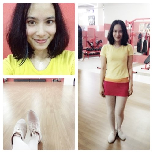#FitNFab TO in Gym. Shirt - Hang Ten, skirt - Nike, stocking unbranded, fave shoes dari PX Style setia buat latian dance dari SMA!