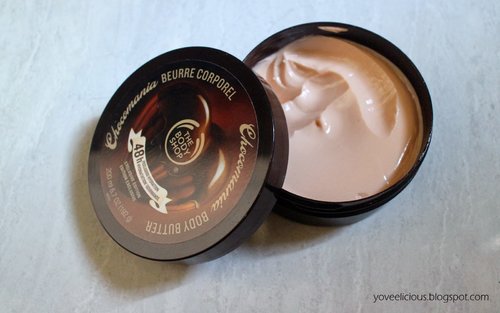 The Body Shop Chocomania Body Butter is beige thick cream which smells like mix of nut, coffee & chocolate. It is great for very dry or chapped skin and for you who have normal skin, you can use it as well especially in cold weather as our skin tend to dry in that condition. Very recommended!