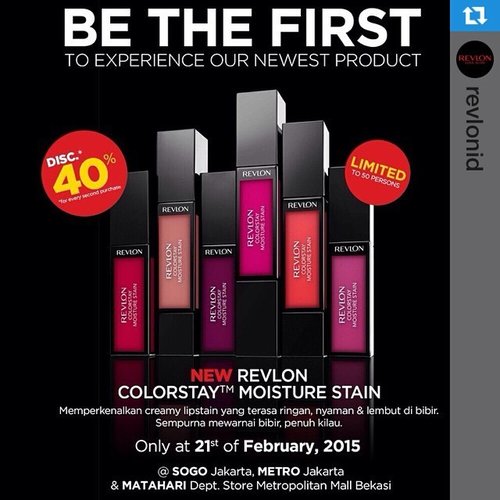 #Repost @revlonid with @repostapp. ・・・ Jadilah 50 orang pertama di Indonesia untuk memiliki Revlon ColorStay Moisture Stain™ pada soft launching hanya hari ini! Cek fb & twitter kami untuk info lanjut 💋 #StainBeauty

#clozetteid #makeup #clozettegirl